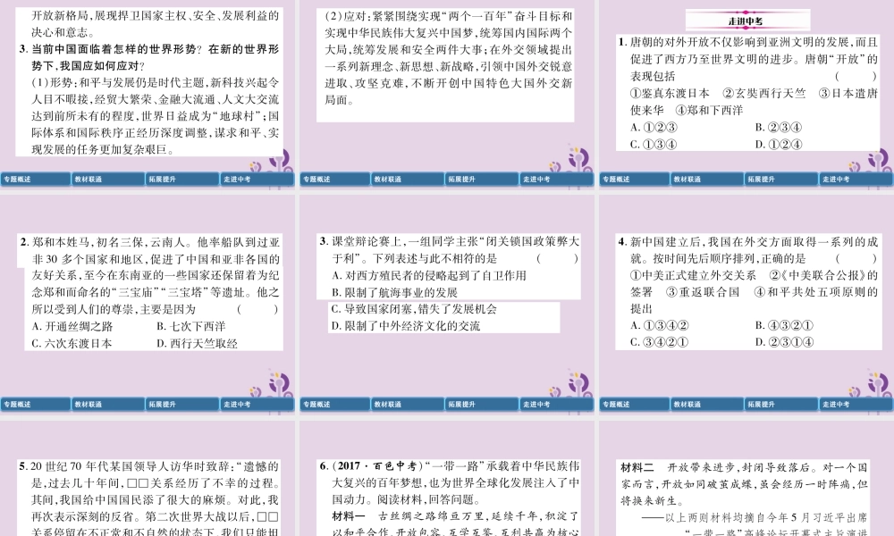 中考历史总复习 第二编 热点专题突破 专题6 古今中外关系与 一带一路 课件