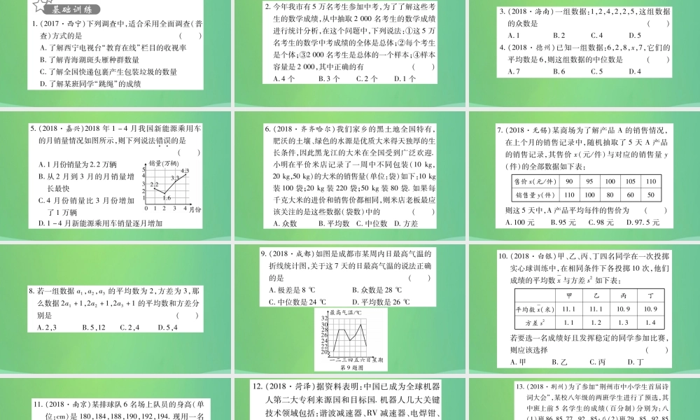 中考数学复习 第一轮 考点系统复习 第八章 统计与概率 第一节 统计(精练)课件