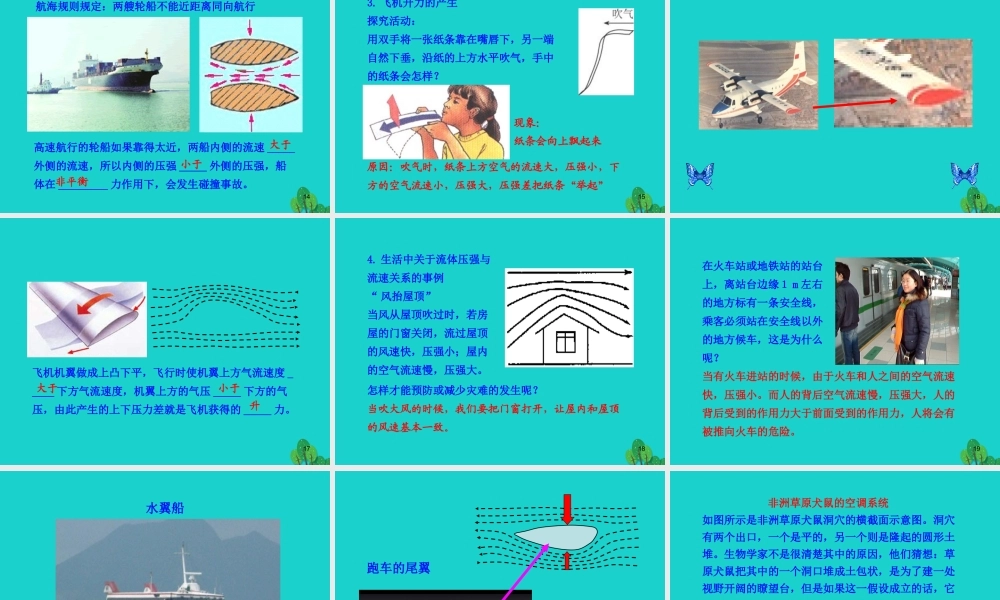 八年级物理全册 第八章 第四节 流体压强与流速的关系课件 (新版)沪科版 课件