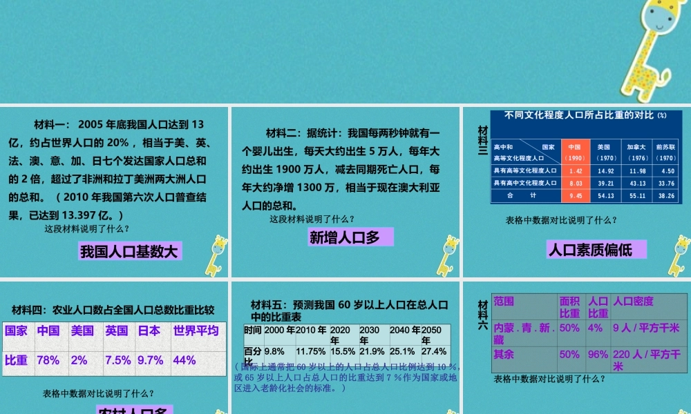 九年级政治全册 第五单元 国策经纬 第十六课 可持续发展 我国的人口问题素材 教科版 素材