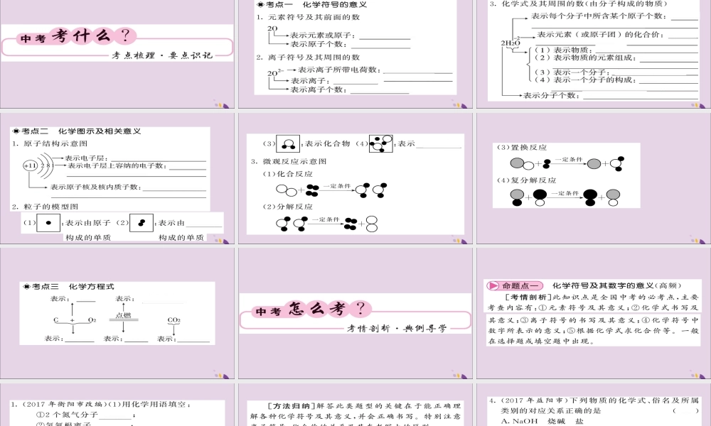 中考化学总复习 第二轮 专题训练 提升能力 专题一 化学用语课件