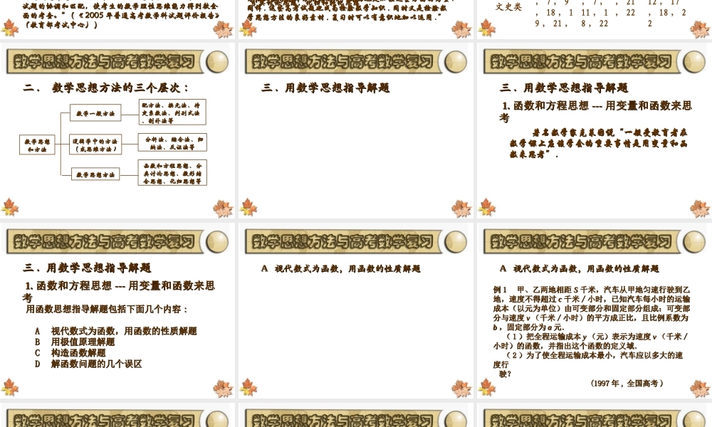 新课标数学思想方法与高考数学复习 试题