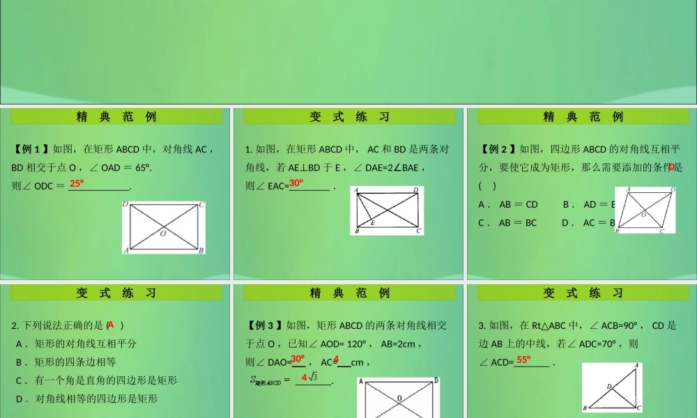 九年级数学上册 第1章 特殊的平行四边形 第6课时 矩形的性质与判定(3)(课堂导练)习题课件 (新版)北师大版 课件
