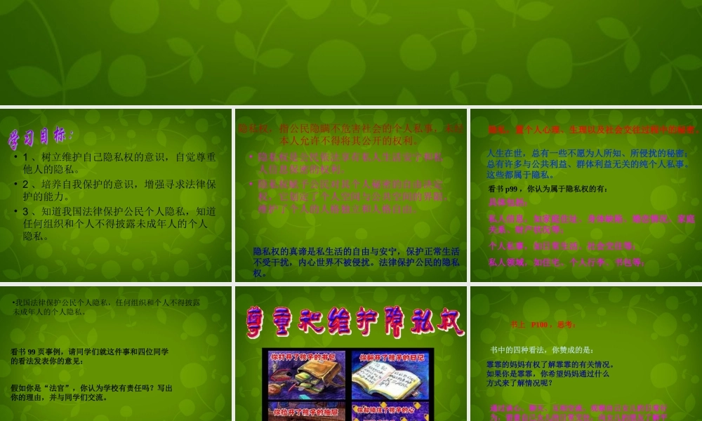八年级政治上册 第八课 第三目 不可侵犯的隐私权课件 陕教版 课件