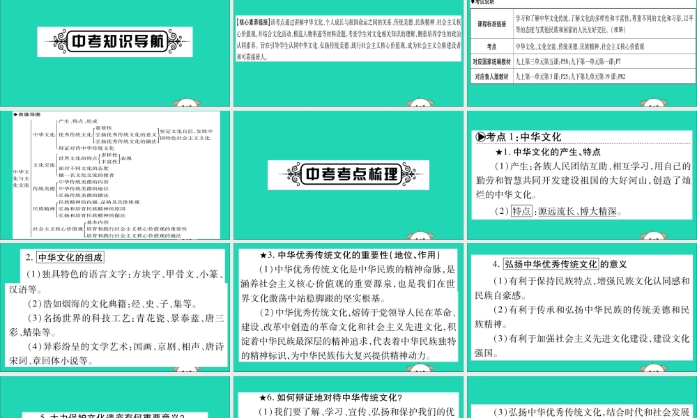 宁夏中考道德与法治考点复习 第二篇 第一板块 国情部分 第8课时 中华文化与文化交流课件