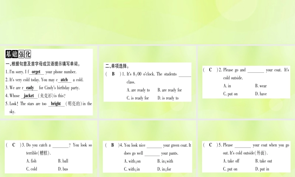 七年级英语上册 Unit 2 Colours and Clothes Lesson 10 Clothes for a Cold Day课件 (新版)冀教版 课件