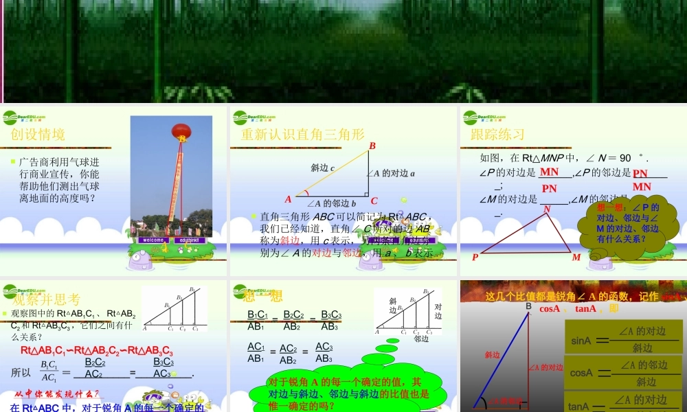 九年级数学下册 11锐角三角函数课件(一) 浙教版 课件