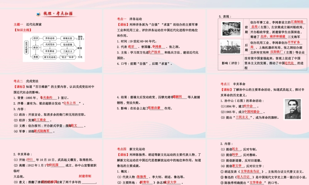 中考历史 第六单元 第2讲近代化的艰难起步复习课件 北师大版 课件