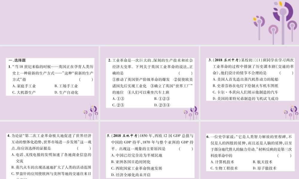 中考历史总复习 第二编 热点专题速查篇 专题4 中国现代科技发展与三次科技革命(精练)课件