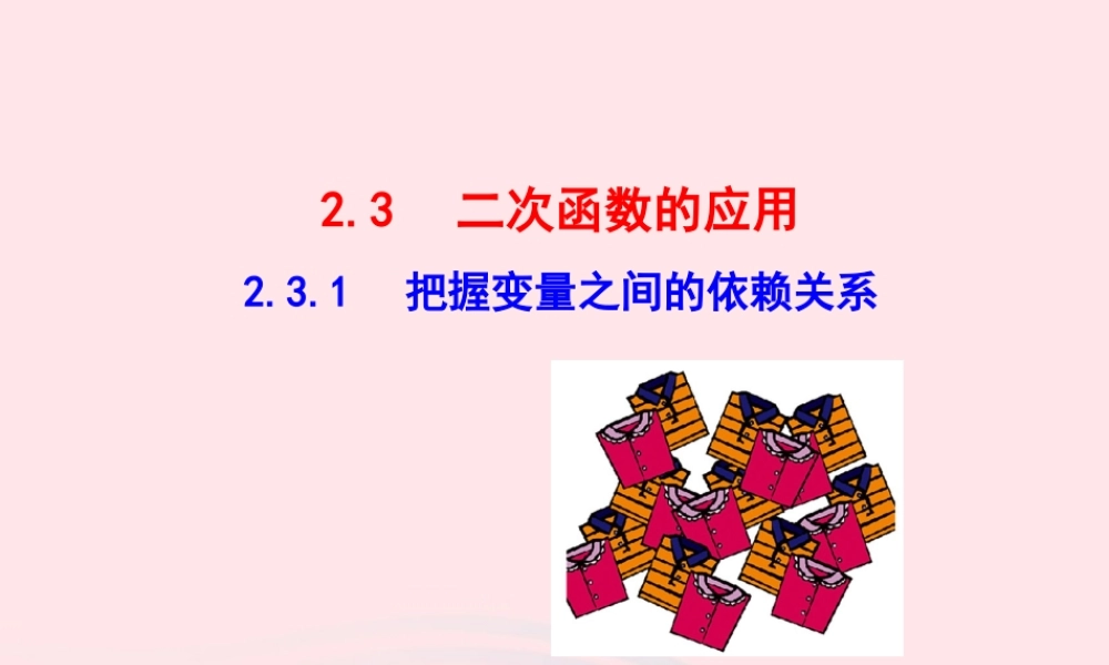 九年级数学下册 第2章二次函数 23二次函数的应用231 把握变量之间的依赖关系教学课件 湘教版 课件