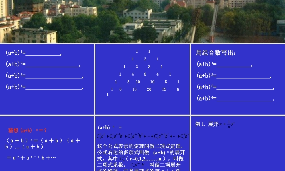 二项式定理一 高二数学课件二项式定理[整理四套](含flash)人教版 高二数学课件二项式定理[整理四套](含flash)人教版