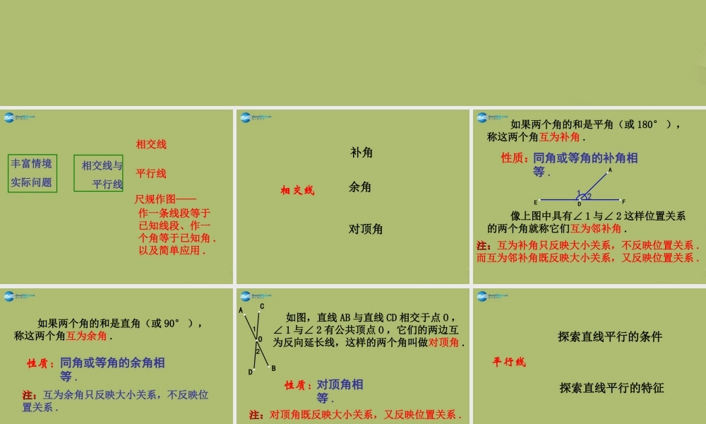七年级数学下册 第二章 相交线与平行线复习课件 (新版)北师大版 课件