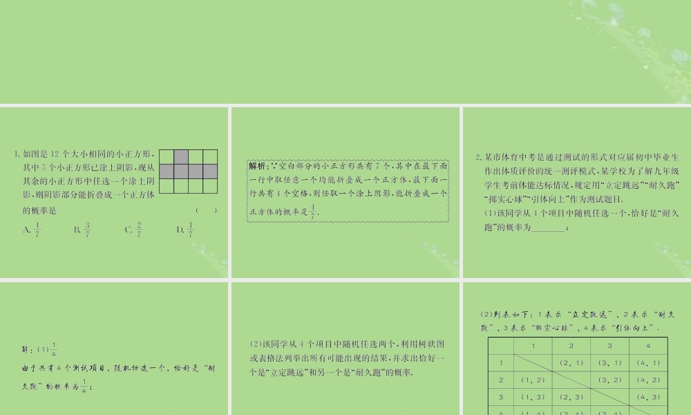 中考数学复习 第31课时 概率 5 权威预测(课后作业)课件