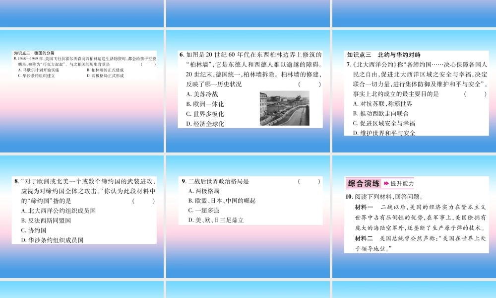 九年级历史下册 第5单元 冷战和美苏对峙的世界 第16课 冷战易错点拨课件 新人教版 课件