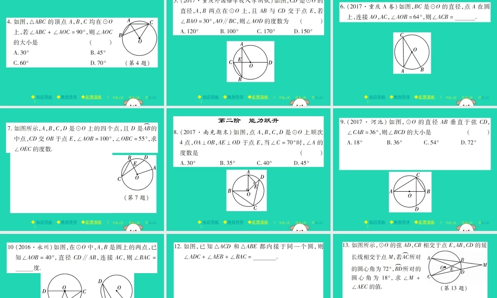 九年级数学下册 第三章(圆)4 圆周角和圆心角的关系 第1课时 圆周角定理及其推论1习题课件 (新版)北师大版 课件