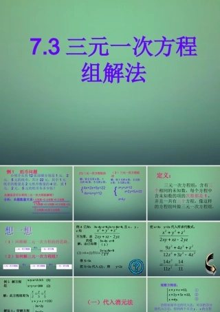 七年级数学下册 7.3 三元一次方程组及其解法课件 (新版)华东师大版 课件