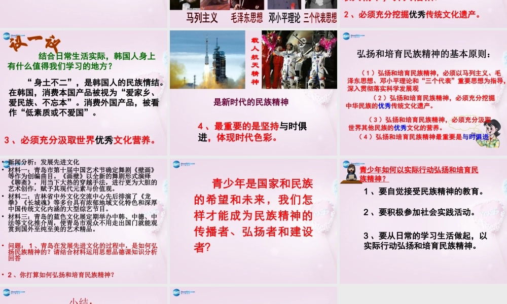 九年级政治全册 492 高擎民族精神的火炬课件 鲁教版 课件