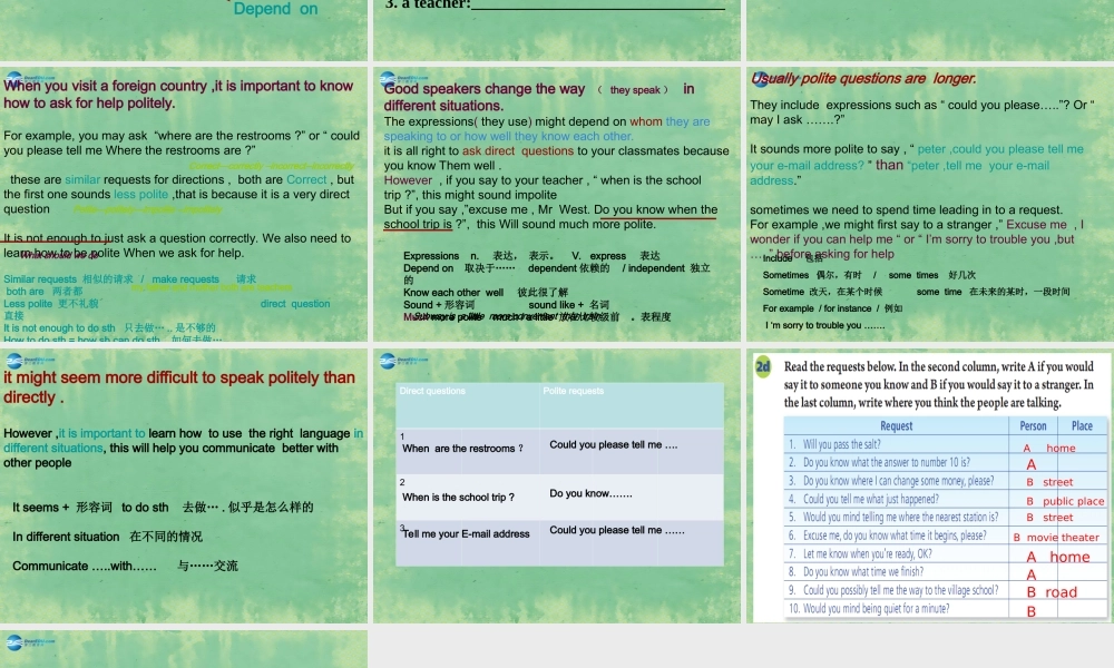 九年级英语全册 Unit 3 Could you please tell me where the restrooms are？Section B(1a-1e)课件 (新版)人教新目标版 课件