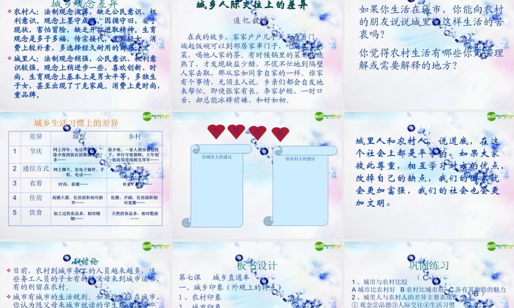 八年级政治下册 第七课(城乡印象、城乡差异)课件 人民版 课件