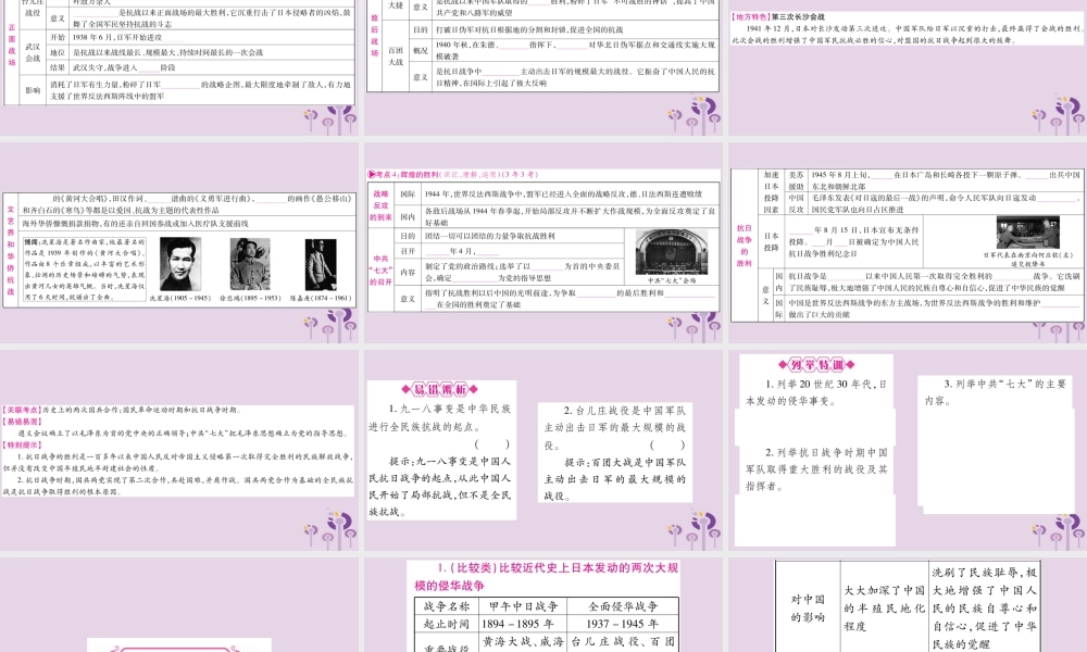 中考历史复习 第一篇 教材系统复习 第2板块 中国近代史 第4单元 伟大的抗日战争(讲解)课件