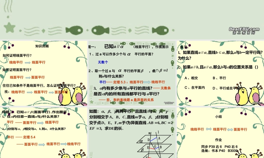 平行关系的性质 高二数学立体几何课件集一[整理十一套] 人教版 高二数学立体几何课件集一[整理十一套] 人教版