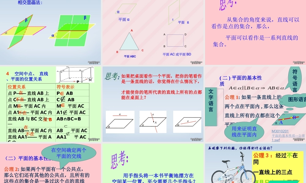 平面的基本性质 苏教版 课件