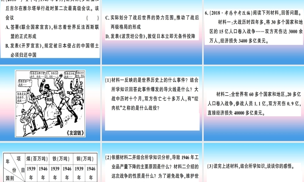 九年级历史下册 第四单元 经济大危机和第二次世界大战小结习题课件 新人教版 课件