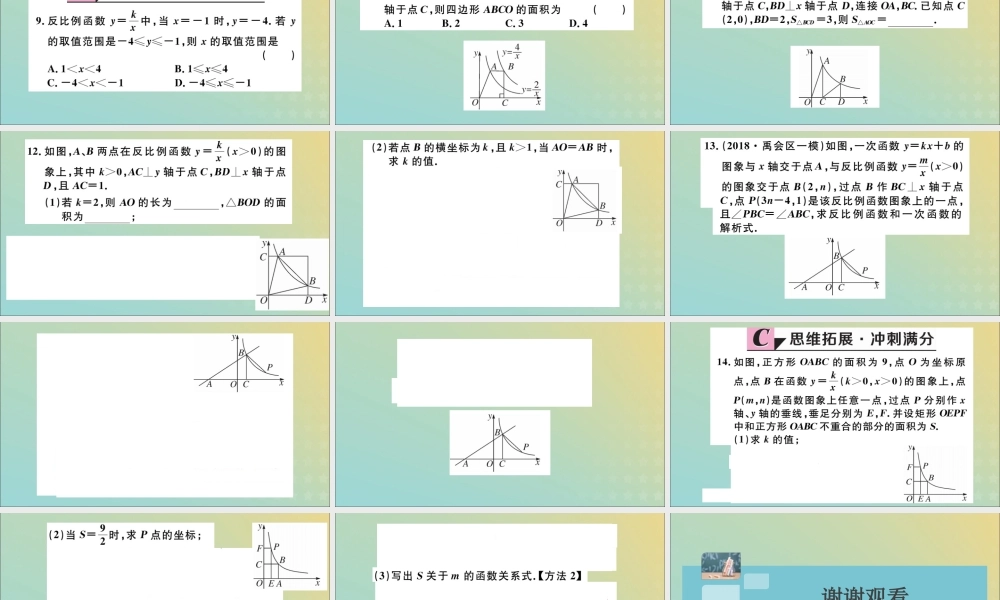 九年级数学下册 第26章 反比例函数 261 反比例函数 2612 反比例函数的图象和性质 第2课时 反比例函数的图象和性质的综合运用习题讲评课件 (新版)新人教版 课件
