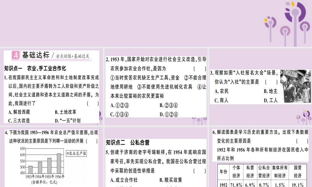 春八年级历史下册 第二单元 社会主义制度的建立与社会主义建设的探索 第5课 三大改造同步训练课件 新人教版 课件