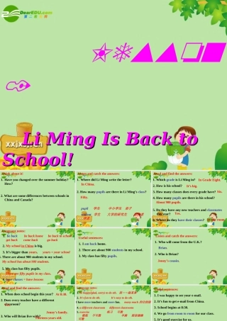 八年级英语Book3 Unit1 Lesson1LiMing Is Back to School课件 冀教版 课件