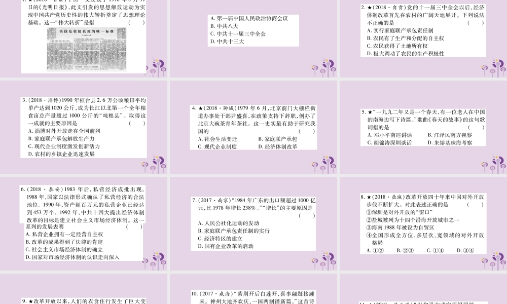 中考历史复习 第一篇 教材系统复习 第3板块 中国现代史 第4单元 建设中国特色社会主义道路的开拓(习题)课件