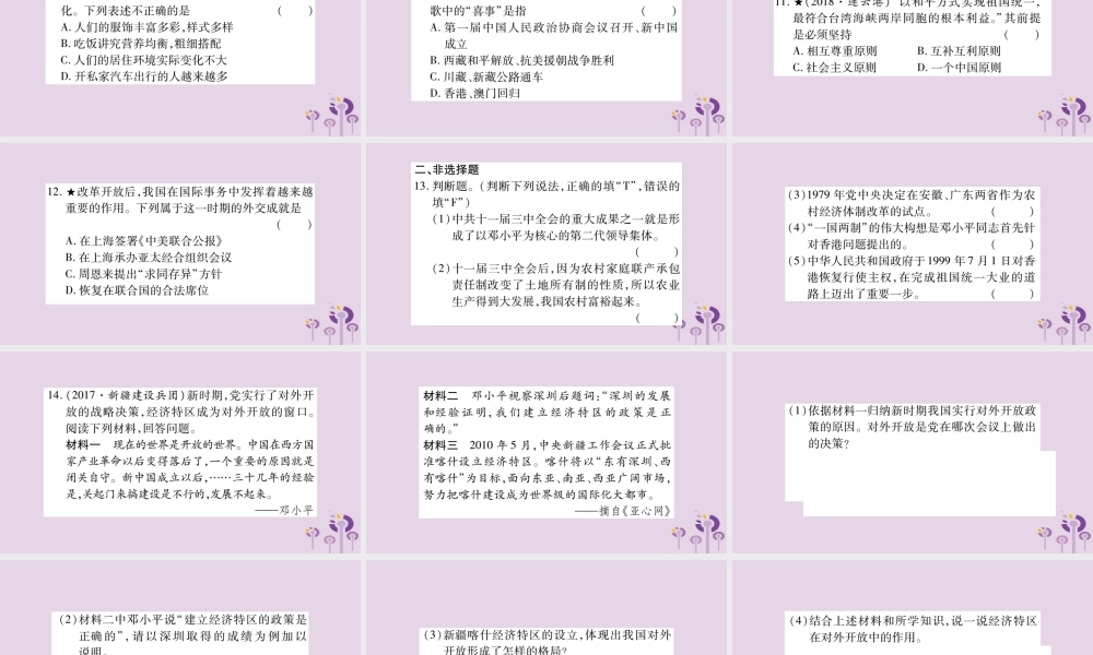 中考历史复习 第一篇 教材系统复习 第3板块 中国现代史 第4单元 建设中国特色社会主义道路的开拓(习题)课件