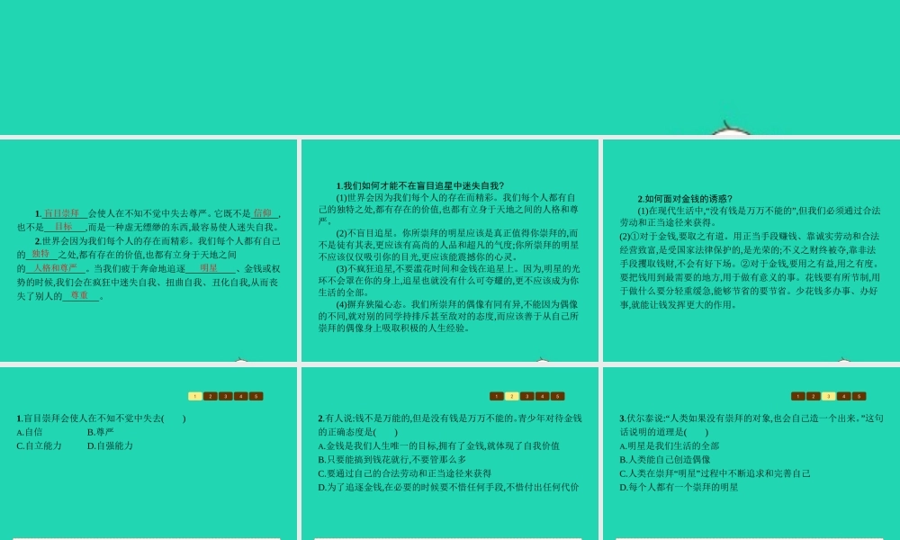 八年级政治下册 第一单元 勇敢做自己 第1课 别把尊严丢了 第3课时 不在崇拜中迷失自我课件 人民版 课件