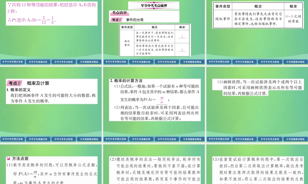 中考数学复习 第8章 统计与概率 第29课时 事件的概率(精讲)课件