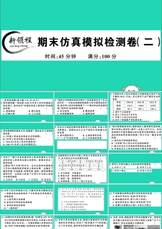 春八年级历史下册 期末仿真模拟检测卷(二)习题课件 新人教版 课件