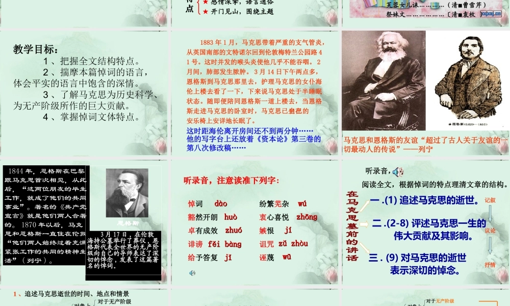 山东省冠县一中高一语文 在马克思墓前的讲话课件 新人教版 课件