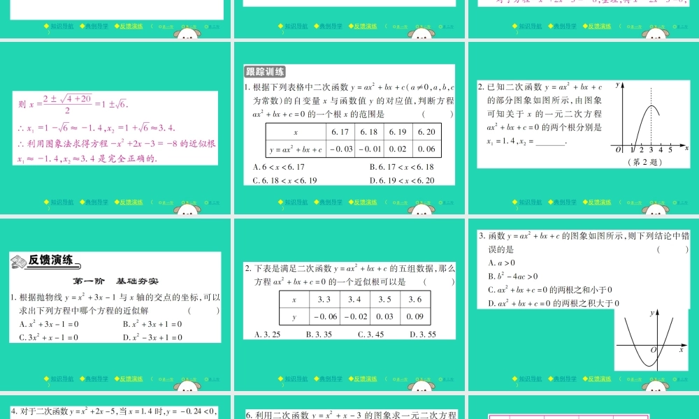 九年级数学下册 第二章(二次函数)第2课时 利用二次函数图象求方程近似根习题课件 (新版)北师大版 课件