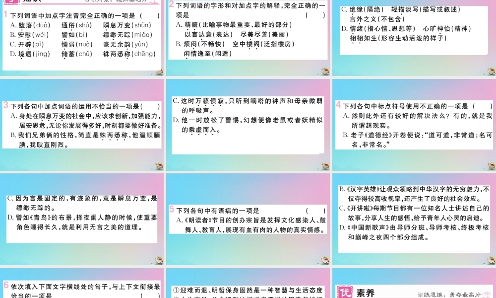 九年级语文下册 第四单元 15 无言之美作业课件 新人教版 课件