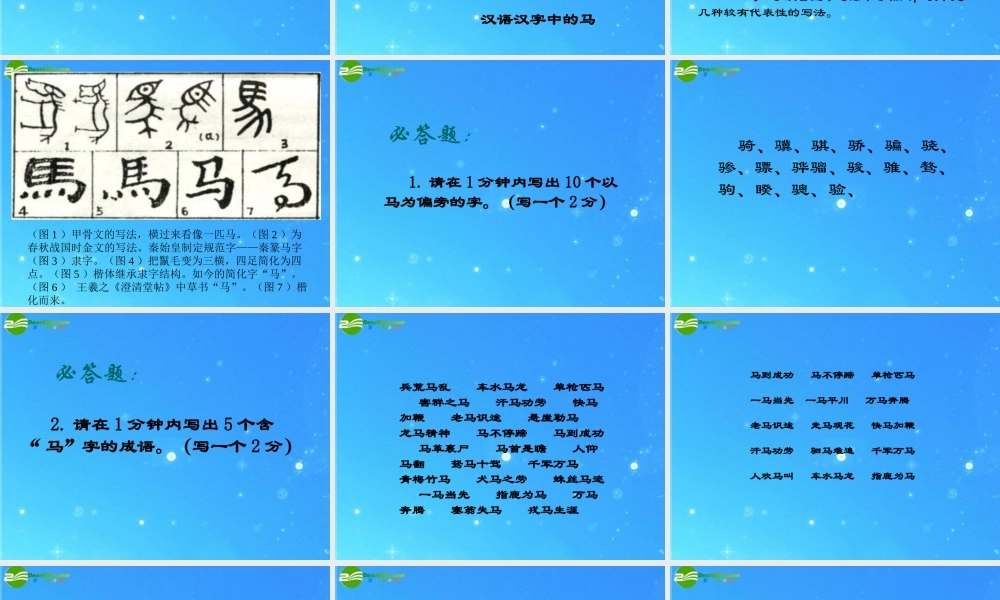 七年级语文下册 之(综合性学习马的世界)课件 人教新课标版 课件