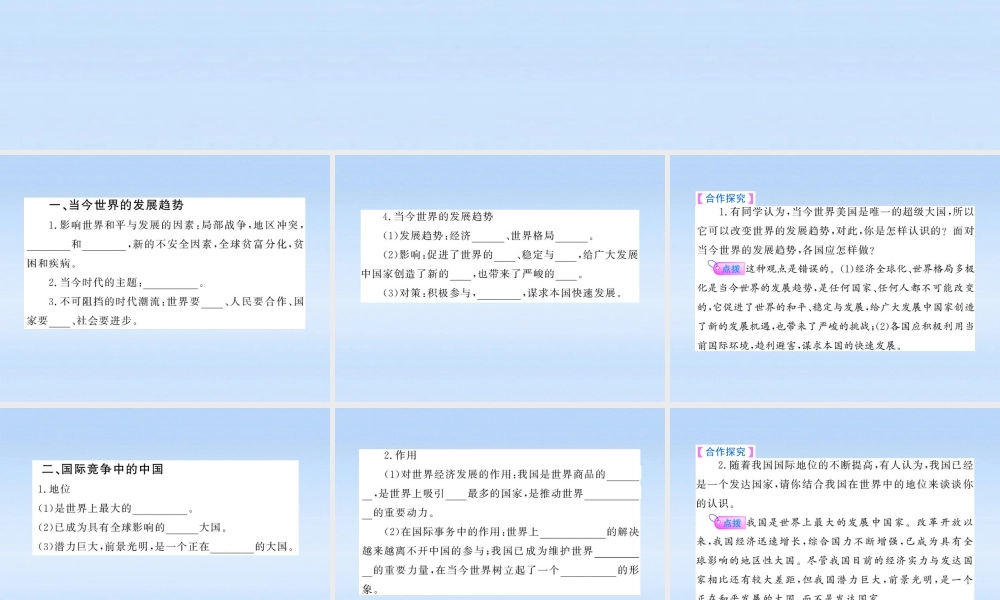 九年级政治 在旋转的世界舞台上课件 鲁人版 课件