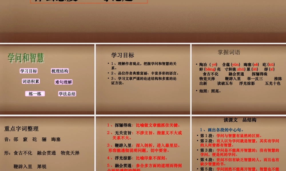 九年级语文上册 第11课(学问和智慧)课件 (新版)苏教版 课件