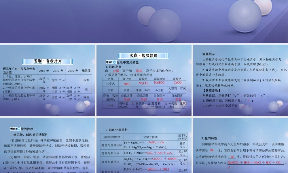 中考化学复习 第一部分 考点复习 第一单元 我们身边的化学物质 第7讲 常见的盐 化学肥料课件