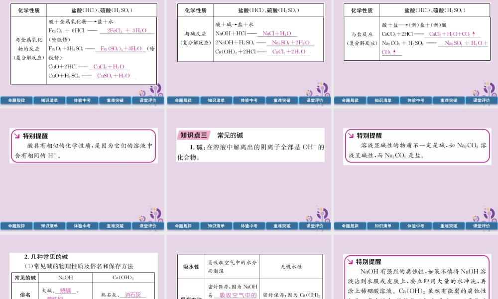中考化学总复习 第1编 主题复习 模块1 身边的化学物质 课时7 酸和碱(精讲)课件