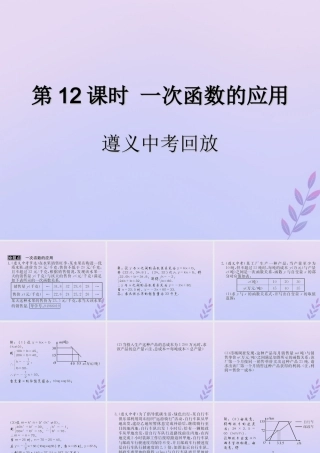 中考数学复习 第12课时 一次函数的应用 2 遵义中考回放(课后作业)课件
