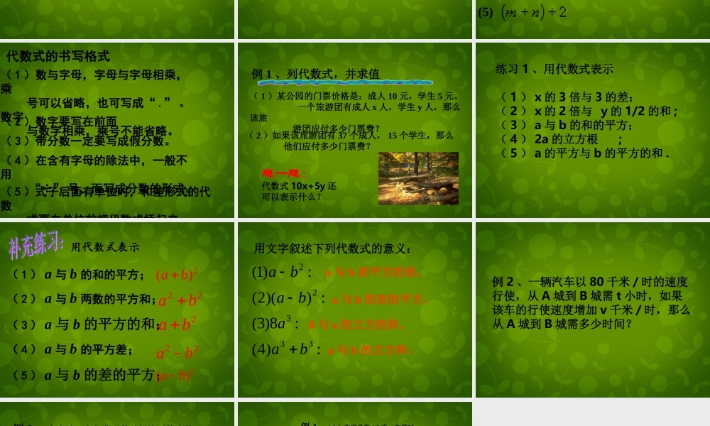 中学七年级数学上册 4.2 代数式课件 (新版)浙教版 课件