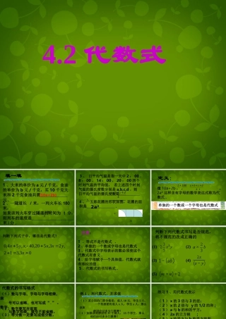 中学七年级数学上册 4.2 代数式课件 (新版)浙教版 课件