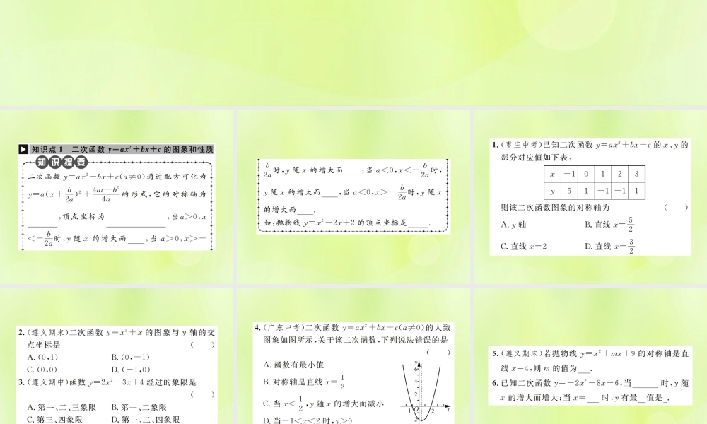九年级数学上册 第二十二章 二次函数 221 二次函数的图象和性质 2214 第1课时 二次函数yax2bxc的图象和性质课件 (新版)新人教版 课件