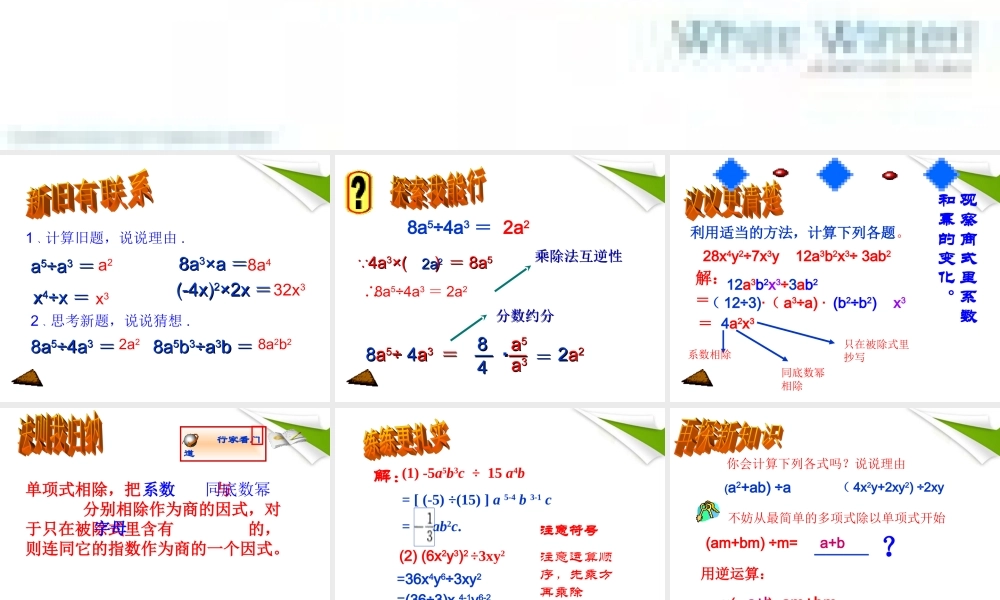 八年级数学上册 整式除法的教学课件 人教新课标版 课件