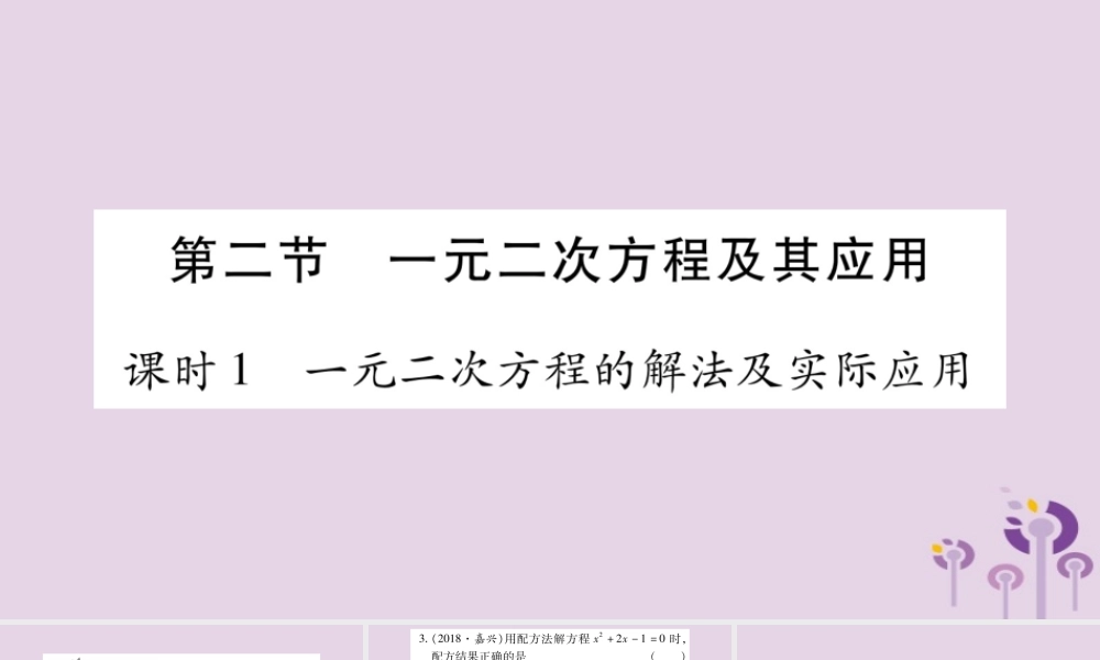 中考数学复习 第一轮 考点系统复习 第2章 方程(组)与不等式(组)第2节 一元二次方程及其应用习题课件