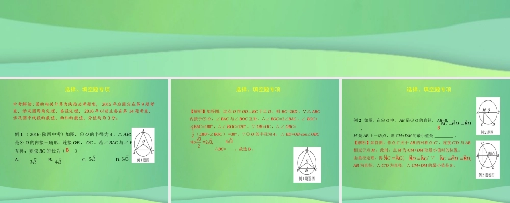 中考数学复习 专项一 选择、填空题专项 三、圆的相关计算课件